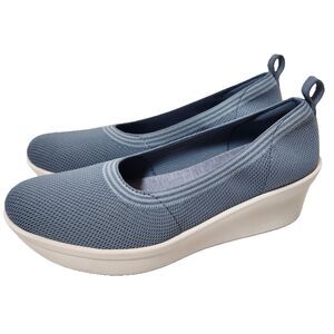 Clarks Cloudsteppers Step Rose Fern Wedge Shoe Women’s 9 Wide Blue